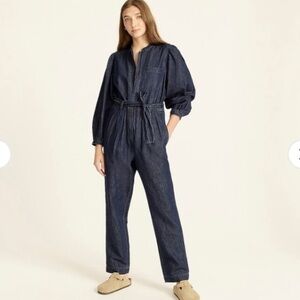 J. Crew puff sleeve denim jumpsuit